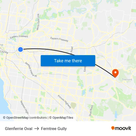 Glenferrie Oval to Ferntree Gully map