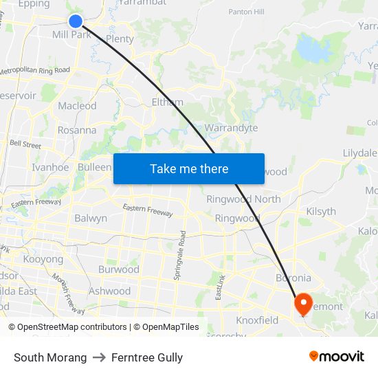 South Morang to Ferntree Gully map