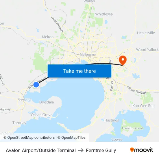 Avalon Airport/Outside Terminal to Ferntree Gully map