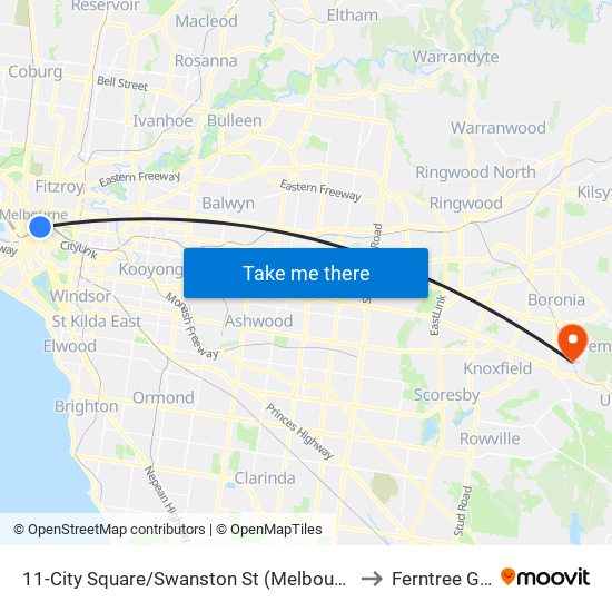 11-City Square/Swanston St (Melbourne City) to Ferntree Gully map