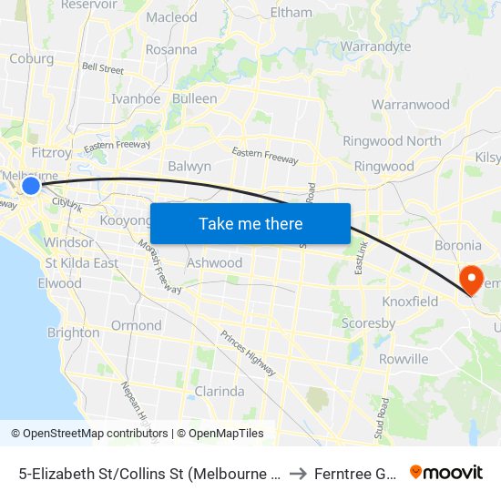 5-Elizabeth St/Collins St (Melbourne City) to Ferntree Gully map