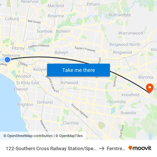 122-Southern Cross Railway Station/Spencer St (Melbourne City) to Ferntree Gully map