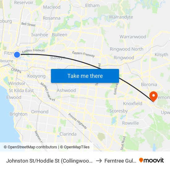 Johnston St/Hoddle St (Collingwood) to Ferntree Gully map