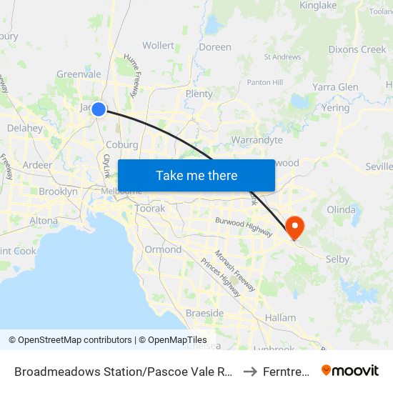 Broadmeadows Station/Pascoe Vale Rd (Broadmeadows) to Ferntree Gully map