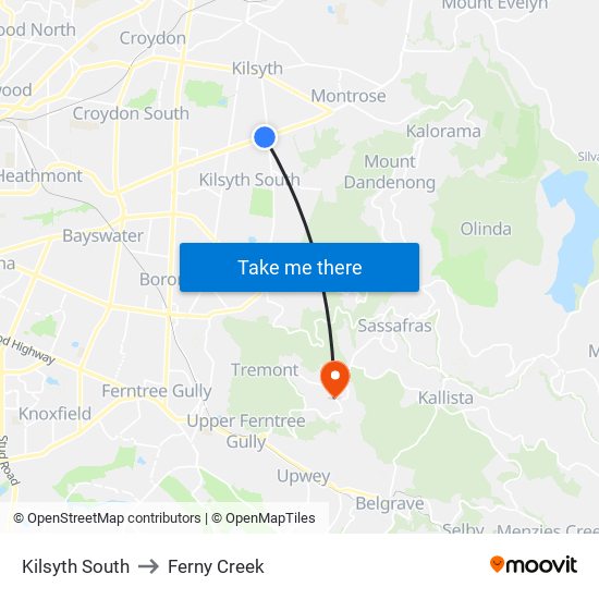 Kilsyth South to Ferny Creek map