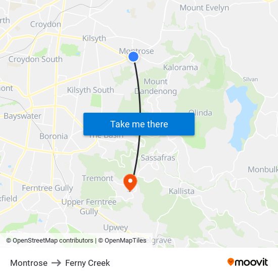 Montrose to Ferny Creek map