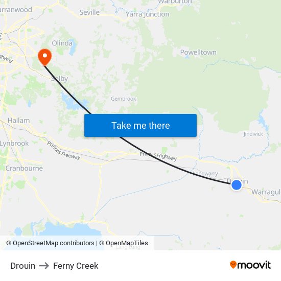 Drouin to Ferny Creek map