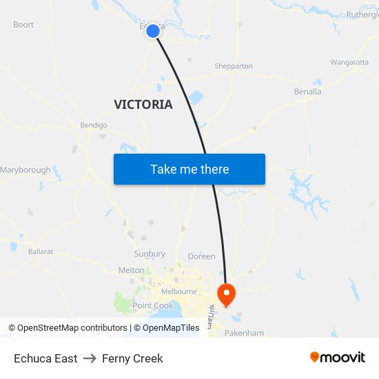 Echuca East to Ferny Creek map