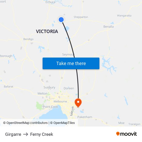 Girgarre to Ferny Creek map