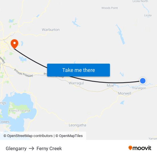 Glengarry to Ferny Creek map