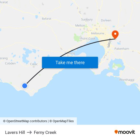 Lavers Hill to Ferny Creek map