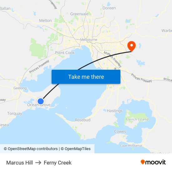 Marcus Hill to Ferny Creek map