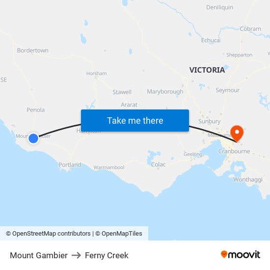 Mount Gambier to Ferny Creek map