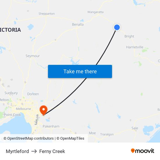 Myrtleford to Ferny Creek map