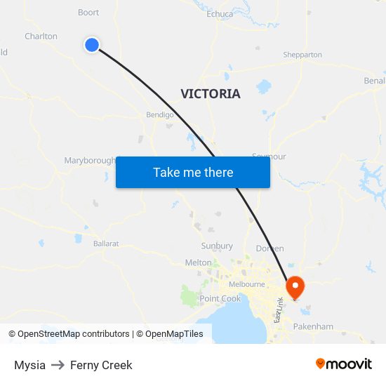 Mysia to Ferny Creek map