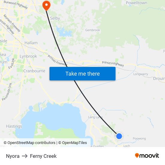 Nyora to Ferny Creek map