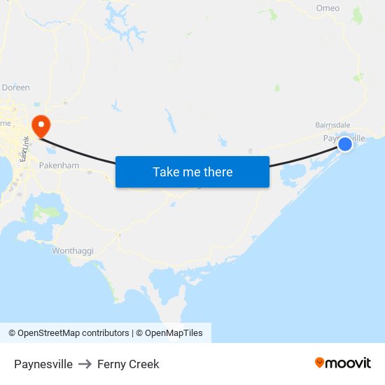 Paynesville to Ferny Creek map