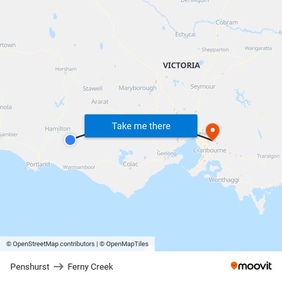 Penshurst to Ferny Creek map