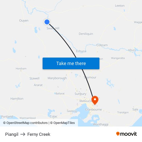 Piangil to Ferny Creek map