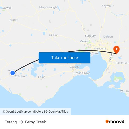 Terang to Ferny Creek map