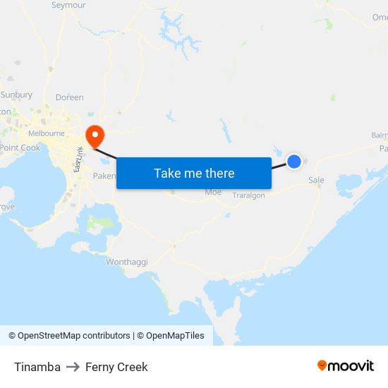 Tinamba to Ferny Creek map