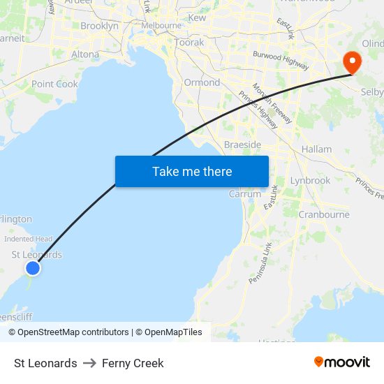 St Leonards to Ferny Creek map