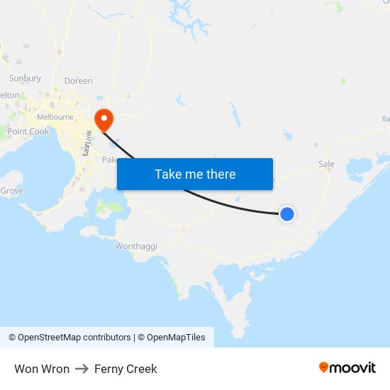 Won Wron to Ferny Creek map