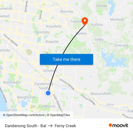 Dandenong South - Bal to Ferny Creek map