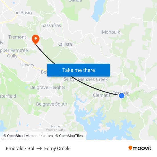 Emerald - Bal to Ferny Creek map