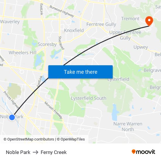 Noble Park to Ferny Creek map