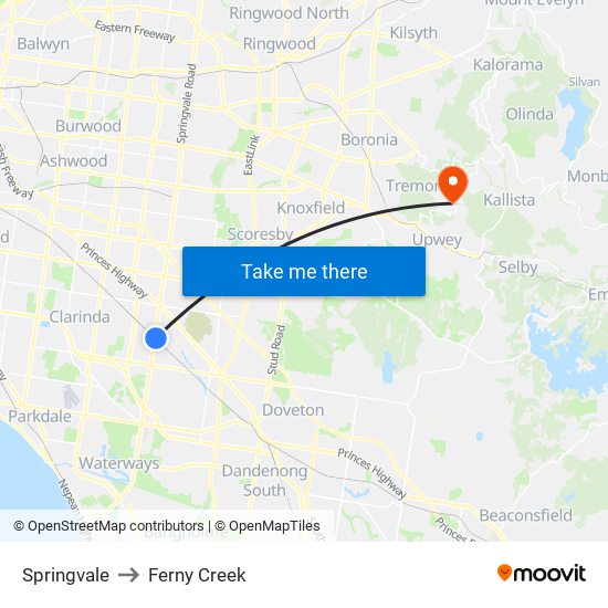 Springvale to Ferny Creek map