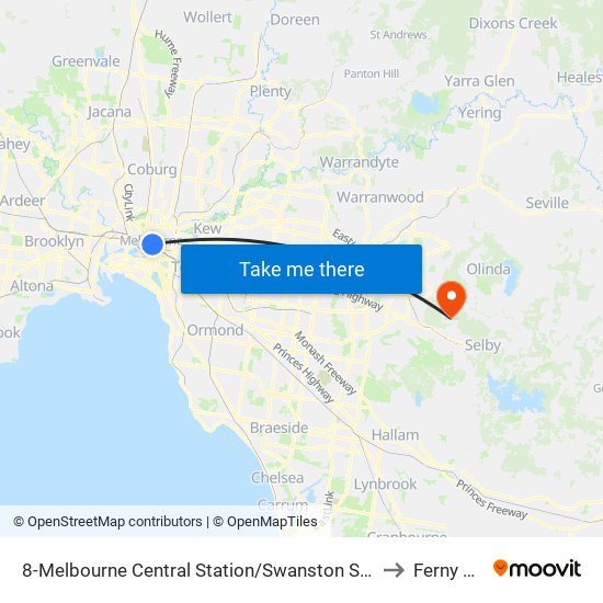 8-Melbourne Central Station/Swanston St (Melbourne City) to Ferny Creek map