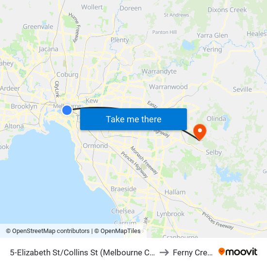 5-Elizabeth St/Collins St (Melbourne City) to Ferny Creek map