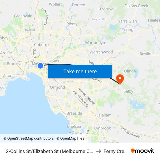 2-Collins St/Elizabeth St (Melbourne City) to Ferny Creek map