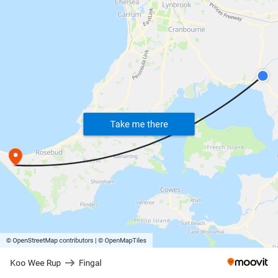 Koo Wee Rup to Fingal map