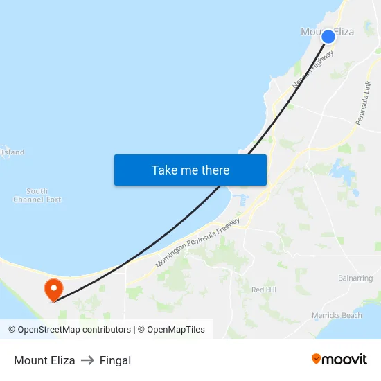Mount Eliza to Fingal map