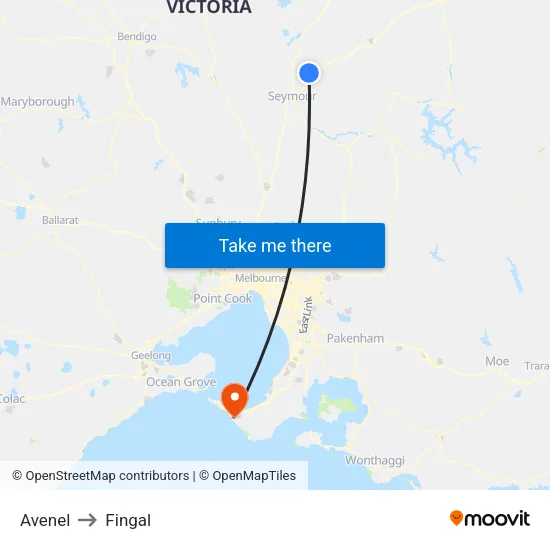 Avenel to Fingal map