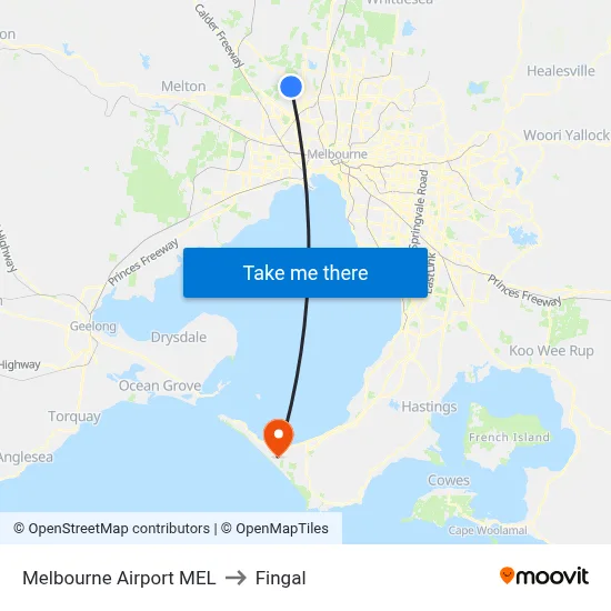 Melbourne Airport MEL to Fingal map