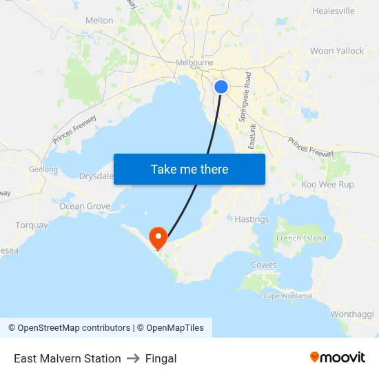 East Malvern Station to Fingal map
