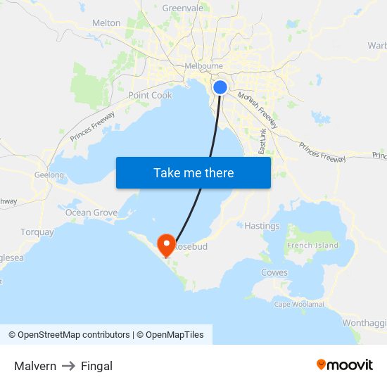 Malvern to Fingal map