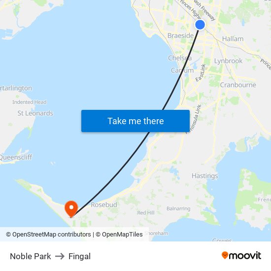 Noble Park to Fingal map