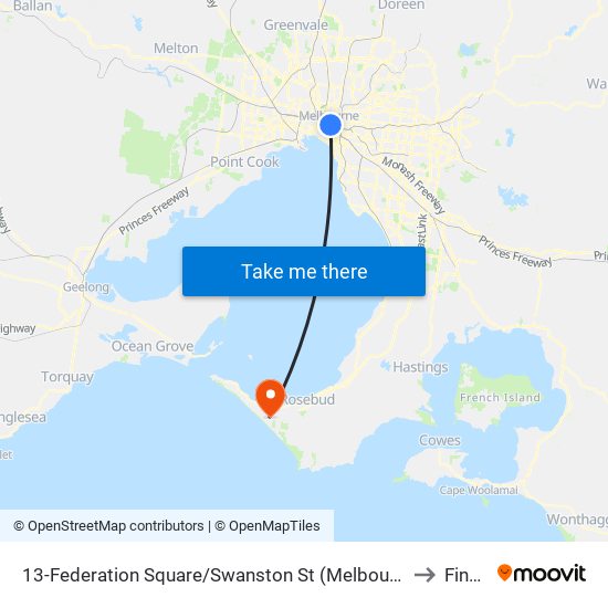 13-Federation Square/Swanston St (Melbourne City) to Fingal map