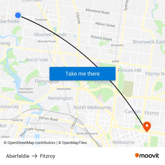 Aberfeldie to Fitzroy map