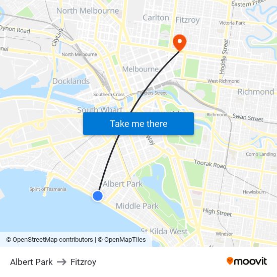 Albert Park to Fitzroy map