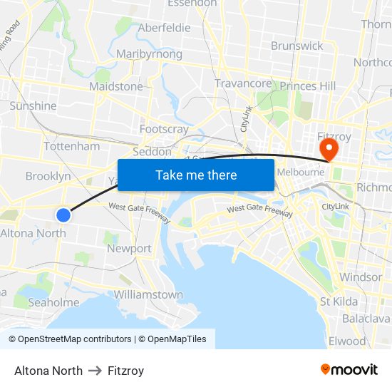 Altona North to Fitzroy map