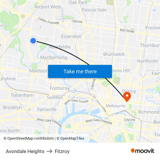 Avondale Heights to Fitzroy map