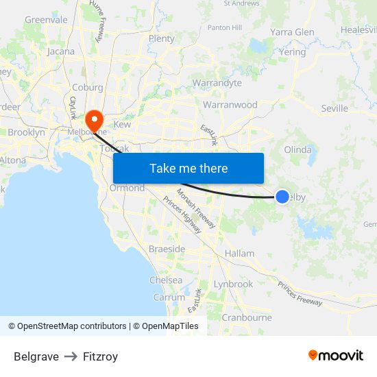Belgrave to Fitzroy map