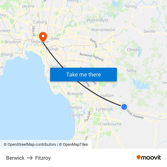 Berwick to Fitzroy map