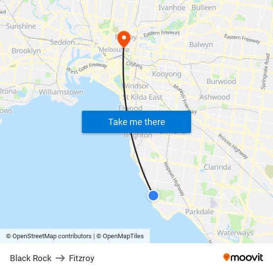 Black Rock to Fitzroy map