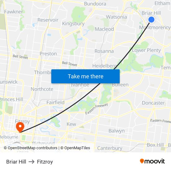 Briar Hill to Fitzroy map